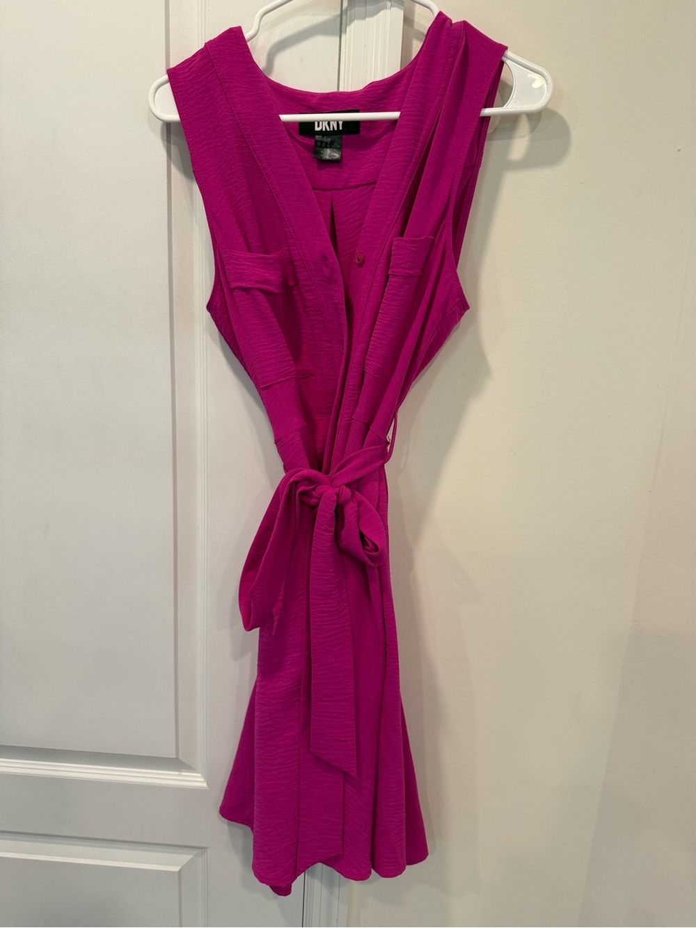 DKNY Magenta Sleeveless Tie-Waist Dress